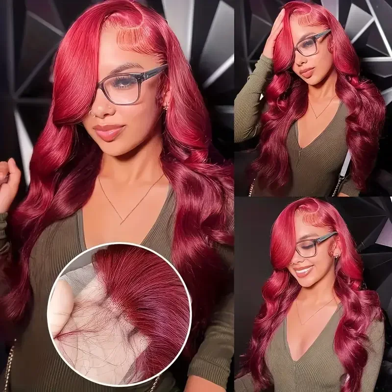 

Burgundy 99J Body Wave Lace Front Wigs Human Hair Lace Frontal Wig HD Transparent Lace 13x6 Red Colored Brazilian Hair For Women