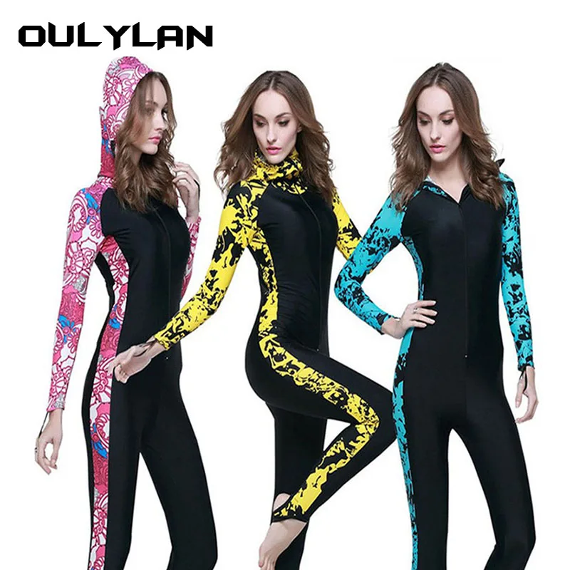 

OULYLAN Professional Wetsuit Women Hood Diving Suit Swimwear Full Body Snorkeling Long Sleeve Outdoor Diving Quick Dry Dive