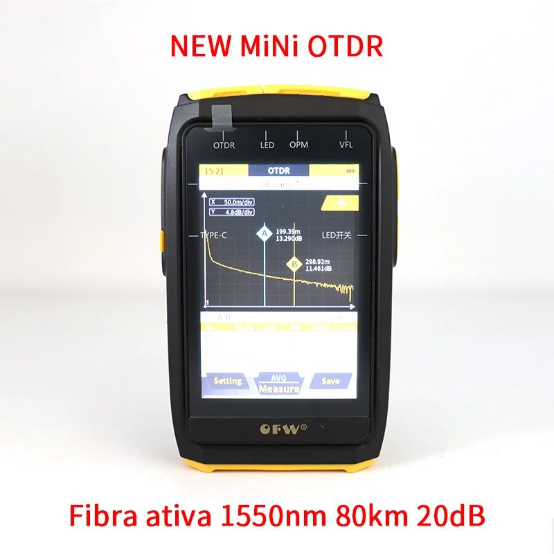 Mini OTDR Optical Reflector Active Fiber Live Ethernet Tester 80KM 1550nm 20dB Fiber Optic Reflectometer Event Map VFL OPM OLS