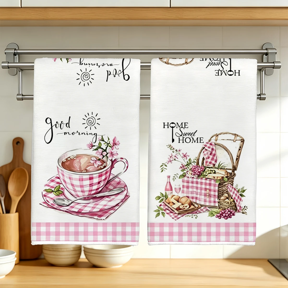 2pcs minimalist pink kitchen towels, absorbent and quick drying tea towels, modern kitchen towels, cooking and baking towels