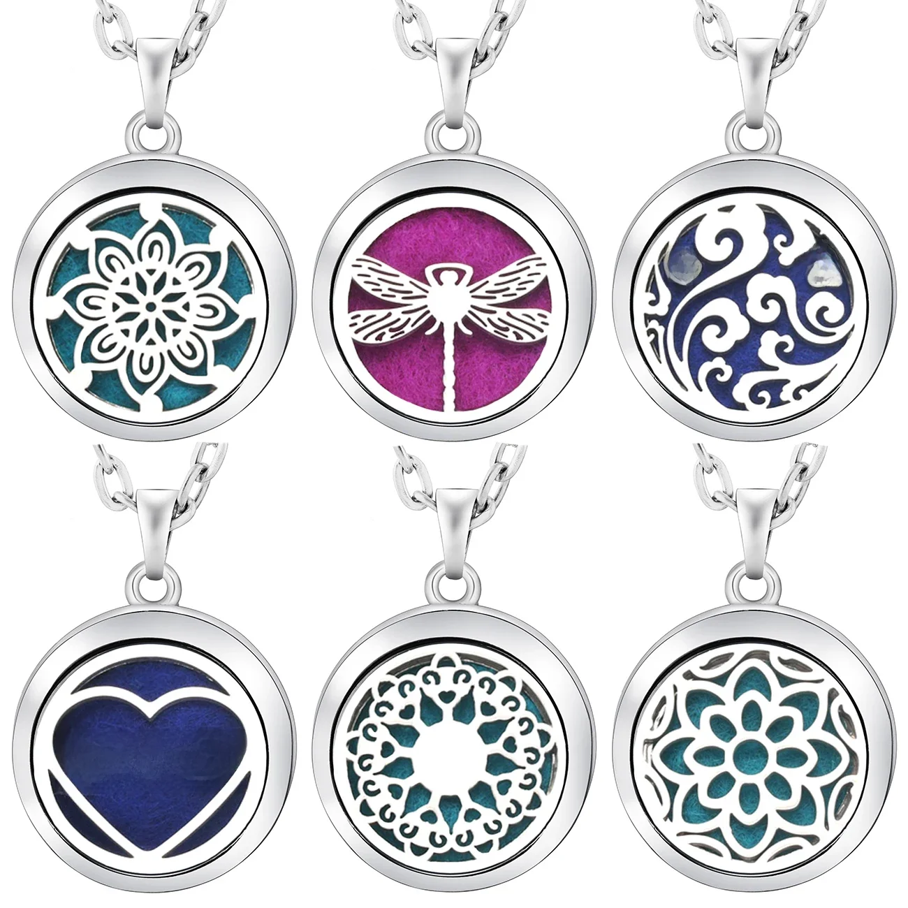 Collier diffuseur d'huiles essentielles d'aromathérapie en forme de cœur, en acier inoxydable, médaillon de parfum libellule de haute qualité, pendentif bijoux
