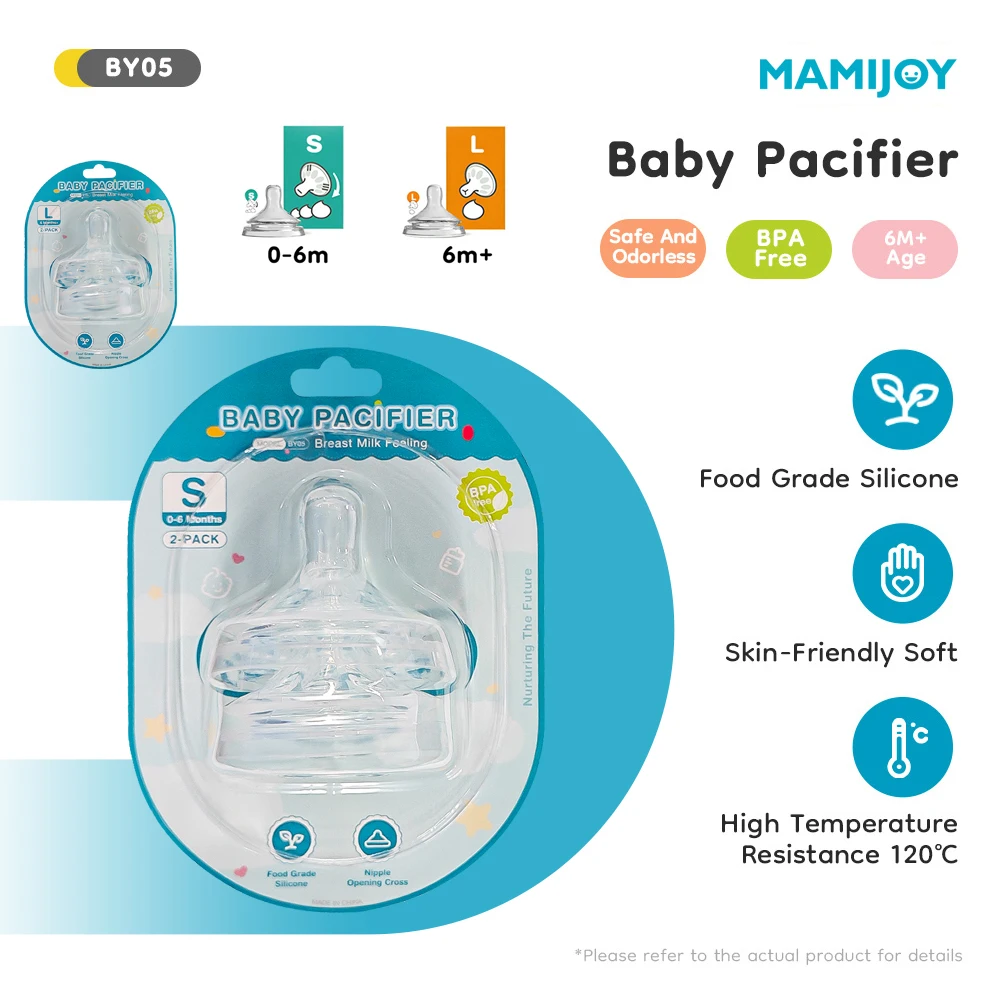 

MAMIJOY 2 шт. детские соски-пустышки с круглой головкой и перекрестным отверстием из пищевого силикона для детей 0-6 месяцев, соска-пустышка для новорожденных, соска для младенцев BY05