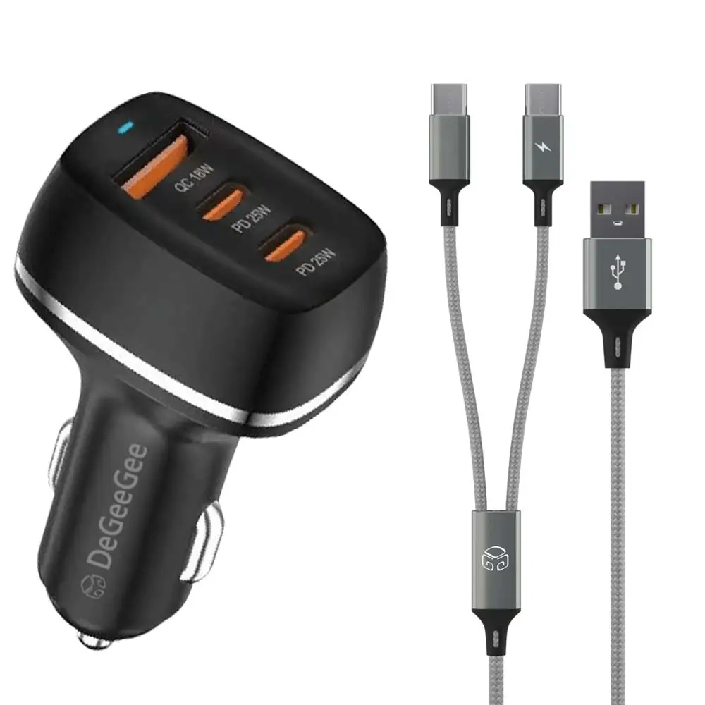 Digital Car 68W QC3.0 PD PPS C Type USB 3 Port ultra fast charger + C Type 2 line fast charging cable