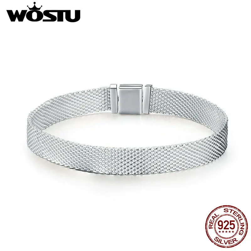 WOSTU Strand Bracelets 925 Sterling Silver Metropolitan Style Women Fashion Bracelets Jewelry Gift 17CM-20CM Summer Holiday Gift