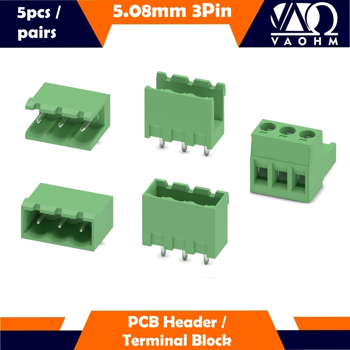 5PCS 3pin 2EDGR 2EDGV 2EDGK 2EDGRC 2EDGVC 5.08 3P Pluggable PCB Header Terminal Block Connector