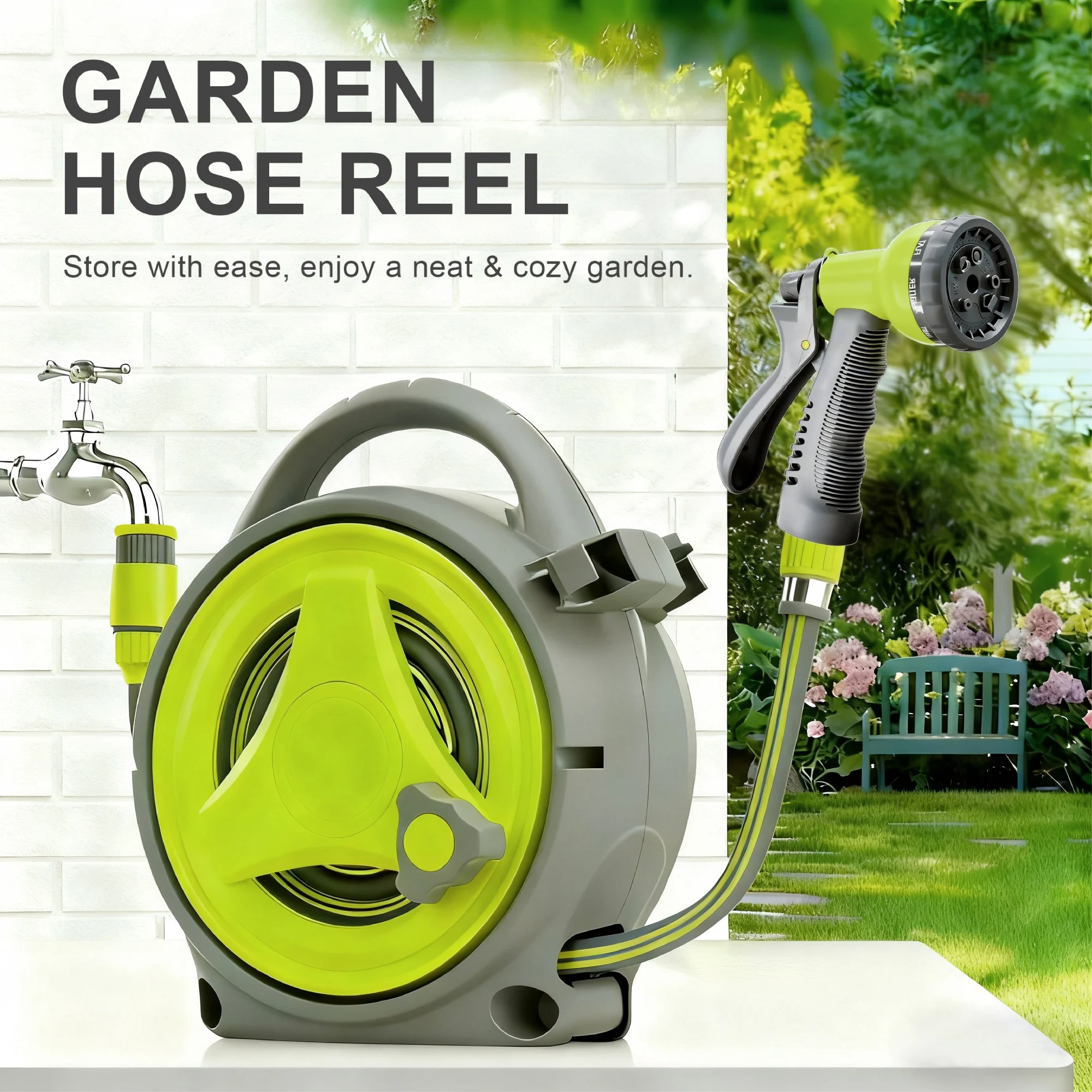 Einziehbarer Gartenschlauchhalter |   12M Tragbare Wasserschlauchrolle |   Leichtgewichtig & Einfach zu verstauen |   Ideal für Gartenbewässerung und Autowäsche