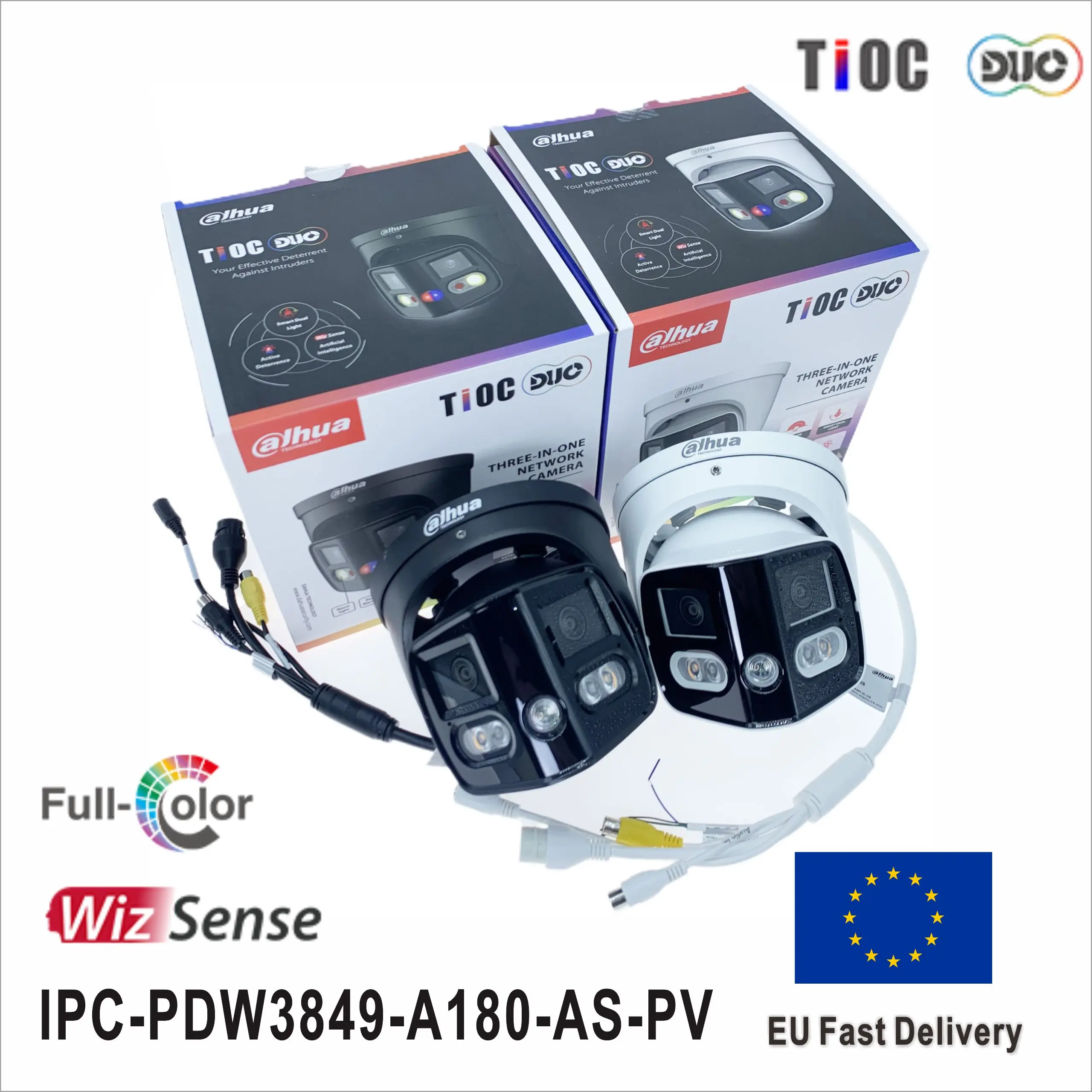 Dahua IPC-PDW3849-A180-AS-PV 2x4MP WizSense TiOC Duo Splicing Eyeball Network Camera built in Mic speaker Sound and light alarm