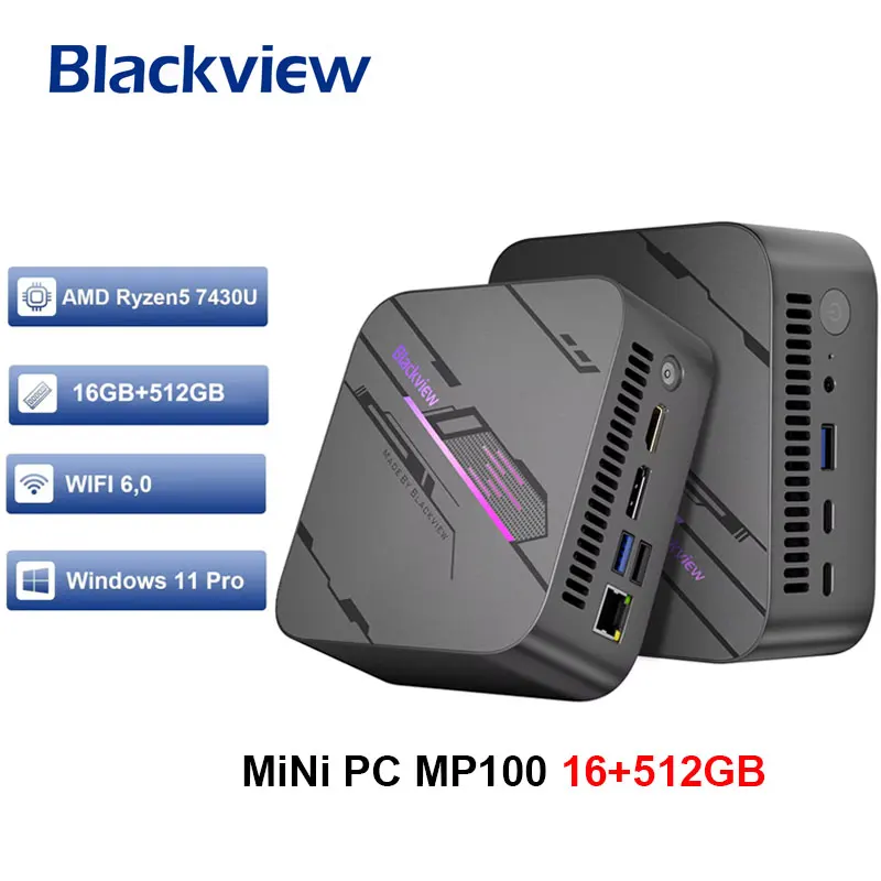 Blackview MP100 NUOVO Mini PC AMD Ryzen 5 7430U Windows 11 6-Core 12-thread 16GB DDR4 512GB SSD WiFi 6 Mini Computer PC BT5.2