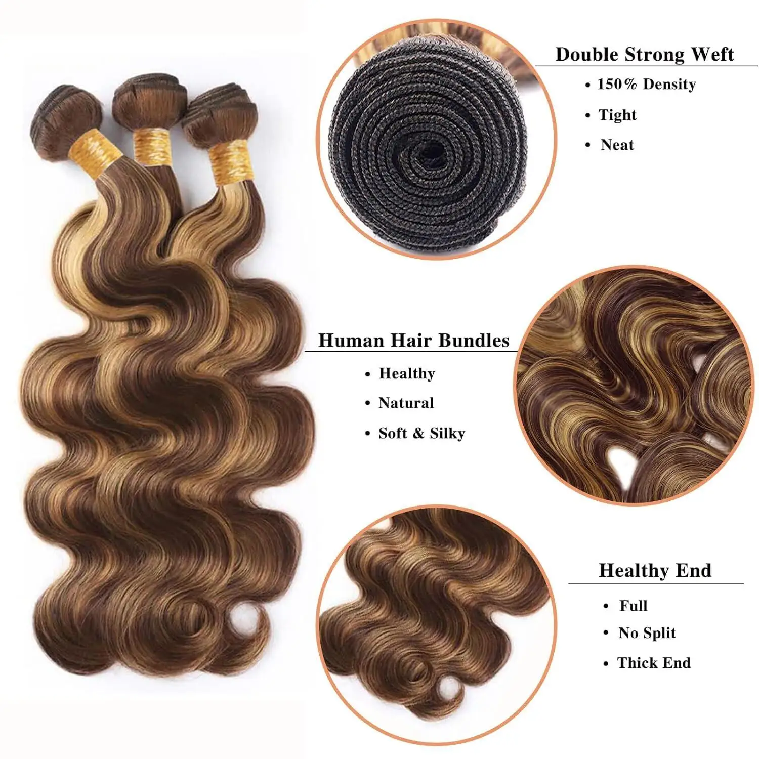 Highlight Bundles Human Hair 20 22 24Inch 3 Bundles Human Hair P4/27 Highlight Human Hair Bundles Body Wave Bundles Human Hair