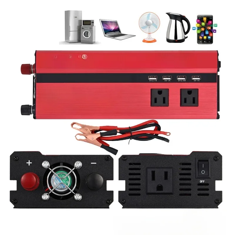 Professional Car Inverter 2000W DC 12V to AC 110V Power Supply Car Voltage Converter USB Charger Dual LED Display Inversor Power