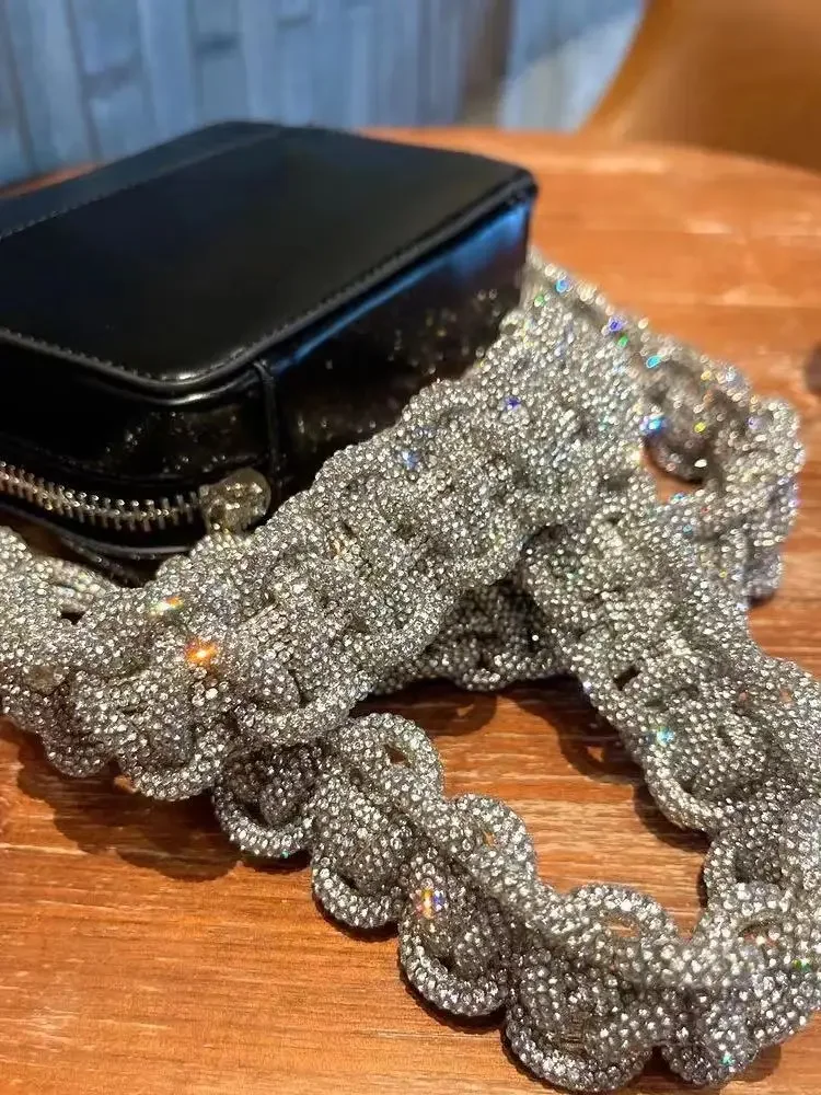 Kryształowe cyrkonie Diamentowy tkany ręcznie robiony pasek do torebki Torebka Crossbody Pasek na ramię Brokatowy pasek Akcesoria do toreb — zdjęcie 2