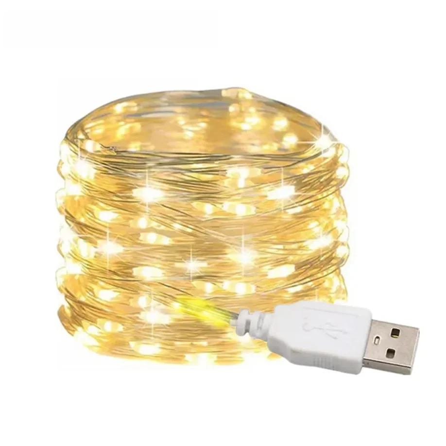 5/10/20M USB LED String Lights Copper Silver Wire Garland Light Wodoodporne wróżki do świątecznej dekoracji weselnej — 2