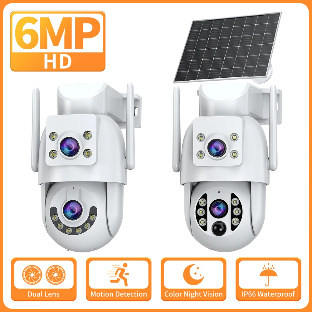 Caméra solaire WiFi 4K JOOAN, caméra de sécurité extérieure à double écran, détection de mouvement, caméra IP étanche, vision nocturne, vidéosurveillance CCTV