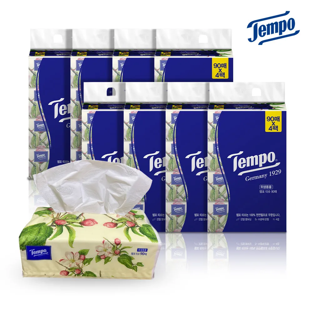 Tempo Soft Pack 90 Sheetsx32 Pieces Beauty Tissues 4-Ply Toilet Paper Dust-Free Trash Luxury Angle Tissues