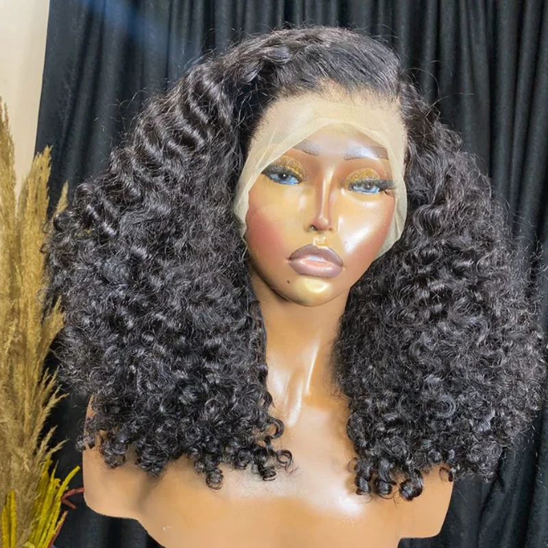 Vietnam keriting pendek Bob 13x4 transparan renda Frontal Wig rambut manusia gelombang dalam 4x4 renda penutupan Wig kepadatan 250% untuk wanita