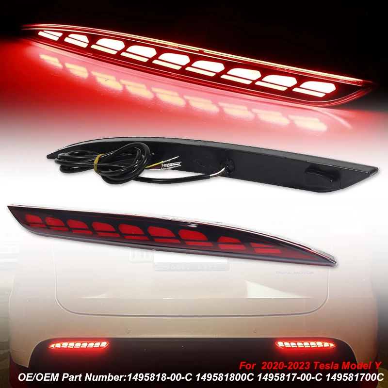 

For Tesla Model Y Model 3 2020 2021 2022 2023 2024 Rear Bumper Reflector 3 Functions Led Brake Light Dynamic Turn Signal
