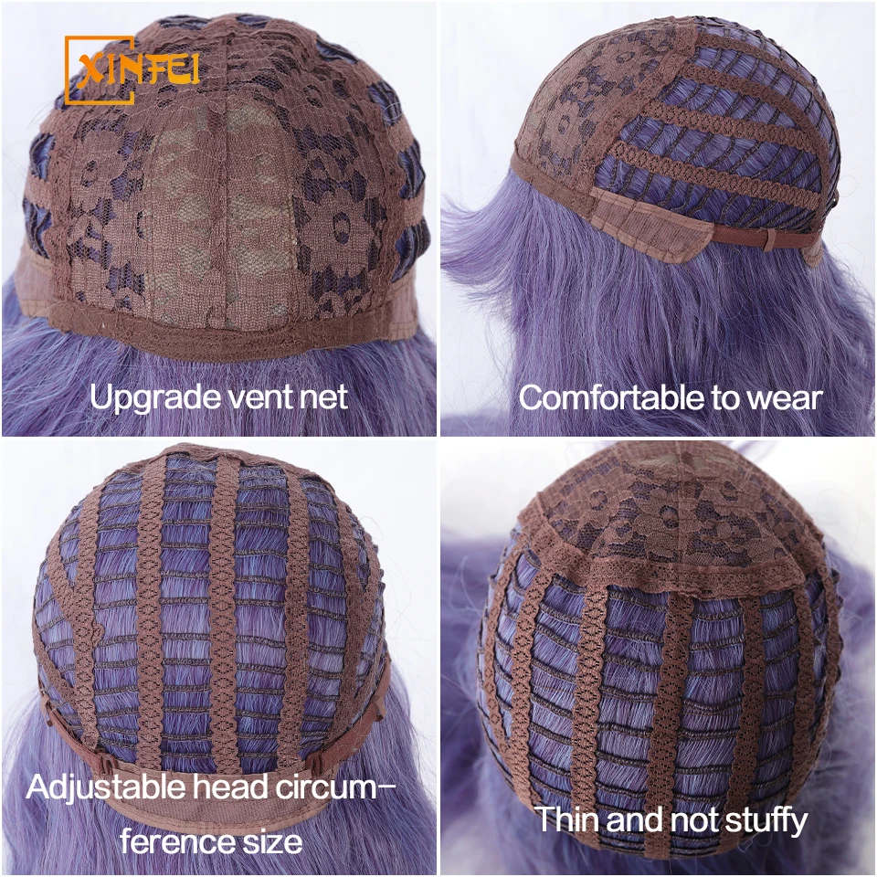 XINFEI 43 بوصة سوبر طويل مجعد متموج طويل الأرجواني بيروكات صناعية مع الانفجارات لوليتا تأثيري حفلة الهالوين الشعر الطبيعي #5