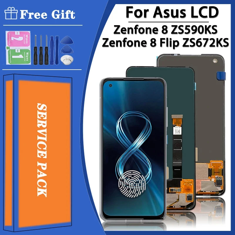 AMOLED For Asus Zenfone 8 8z ZS590KS LCD Screen Touch Panel Digitizer For Zenfone 8 Flip ZS672KS Display With Frame