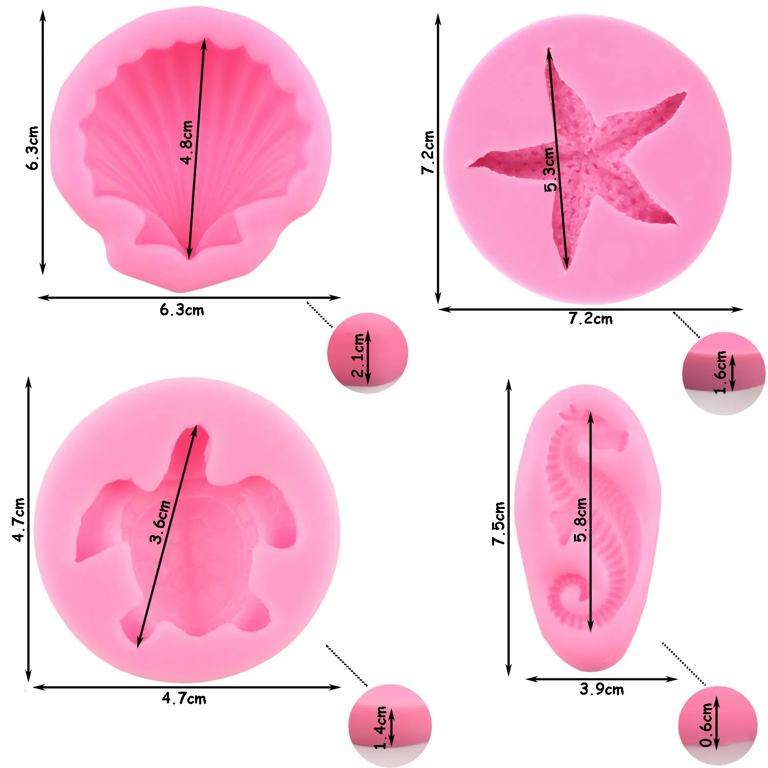 Shell Starfish Seahorse Silicone Mold Sea Turtle Fondant Cake Decorating Tools Baking Chocolate Candy Clay Molds Soap Mould