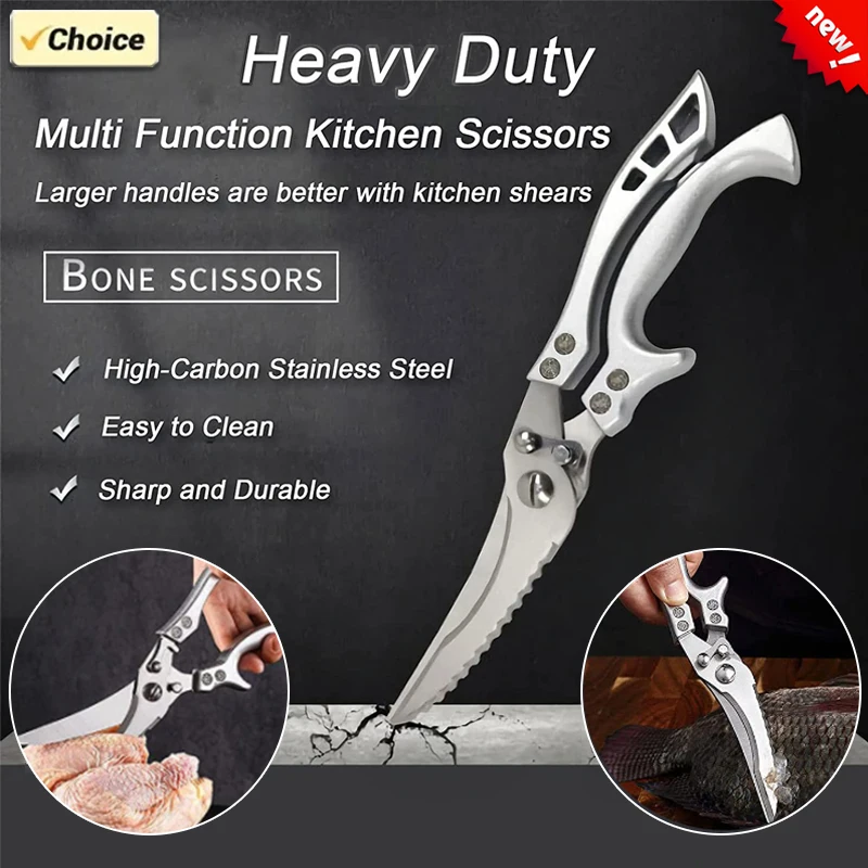 Multifunctional Kitchen Scissors Heavy Duty Powerful Stainless Steel Chicken Bone Scissor Household Fish Meat Shear Cooking Tool