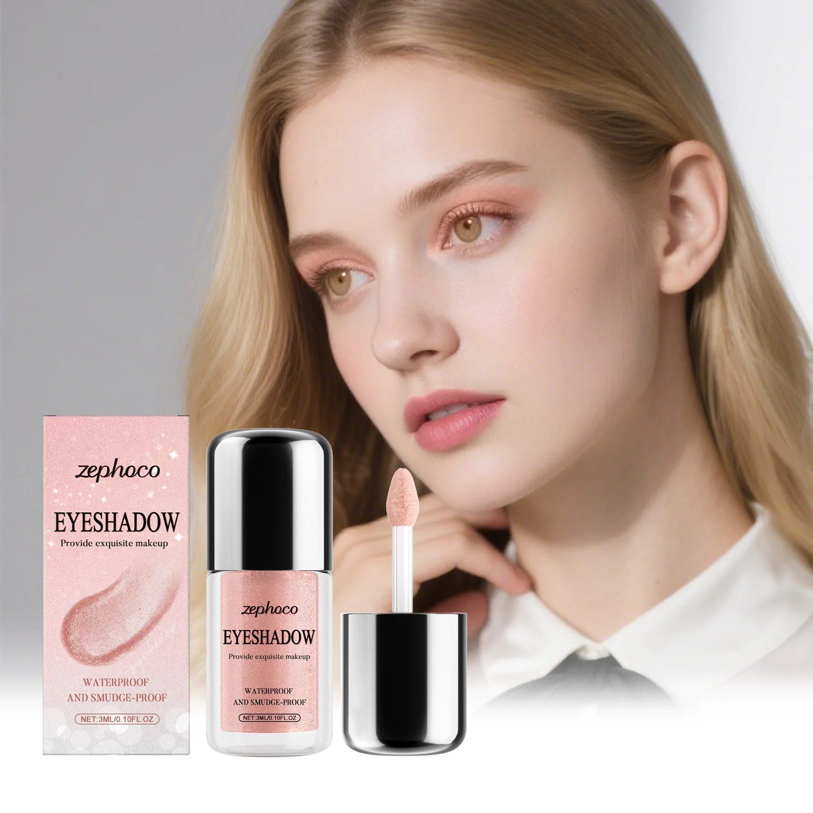 

Zephoco 3ml Shiny Nude Powder Liquid Eye Shadow Delicate Eye Makeup Luster Durable Color Retention Non Smudge Glitter Eye Shadow
