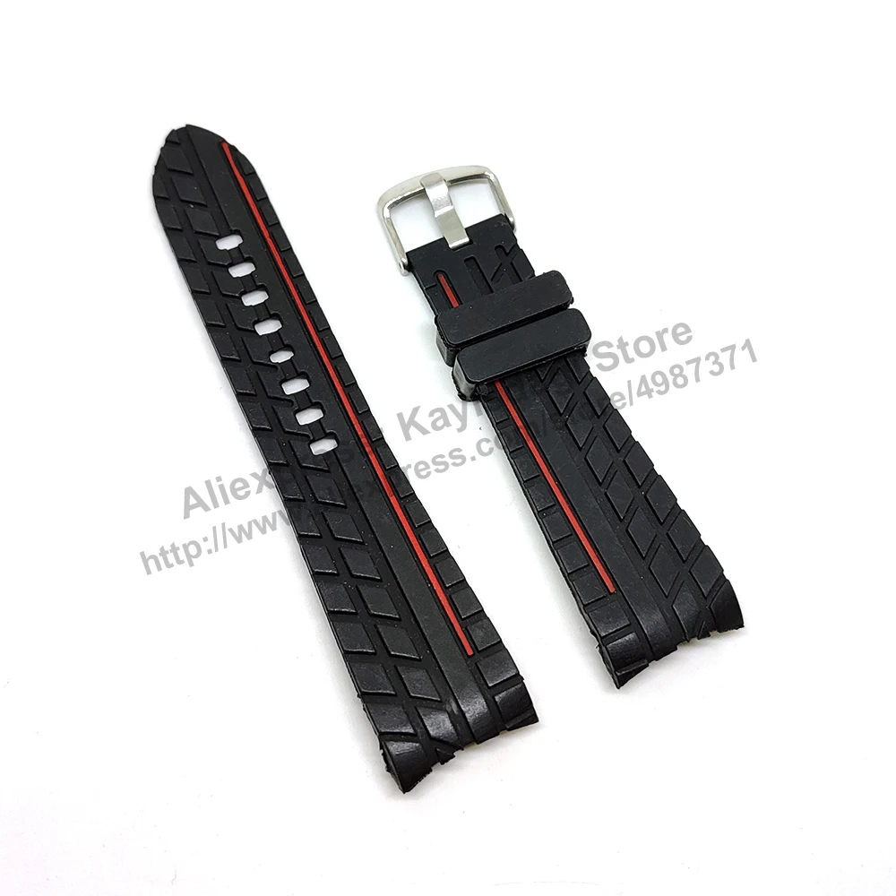 24mm Black Rubber Tire Pattern Watch Band / Strap Compatible Graham Silverstone