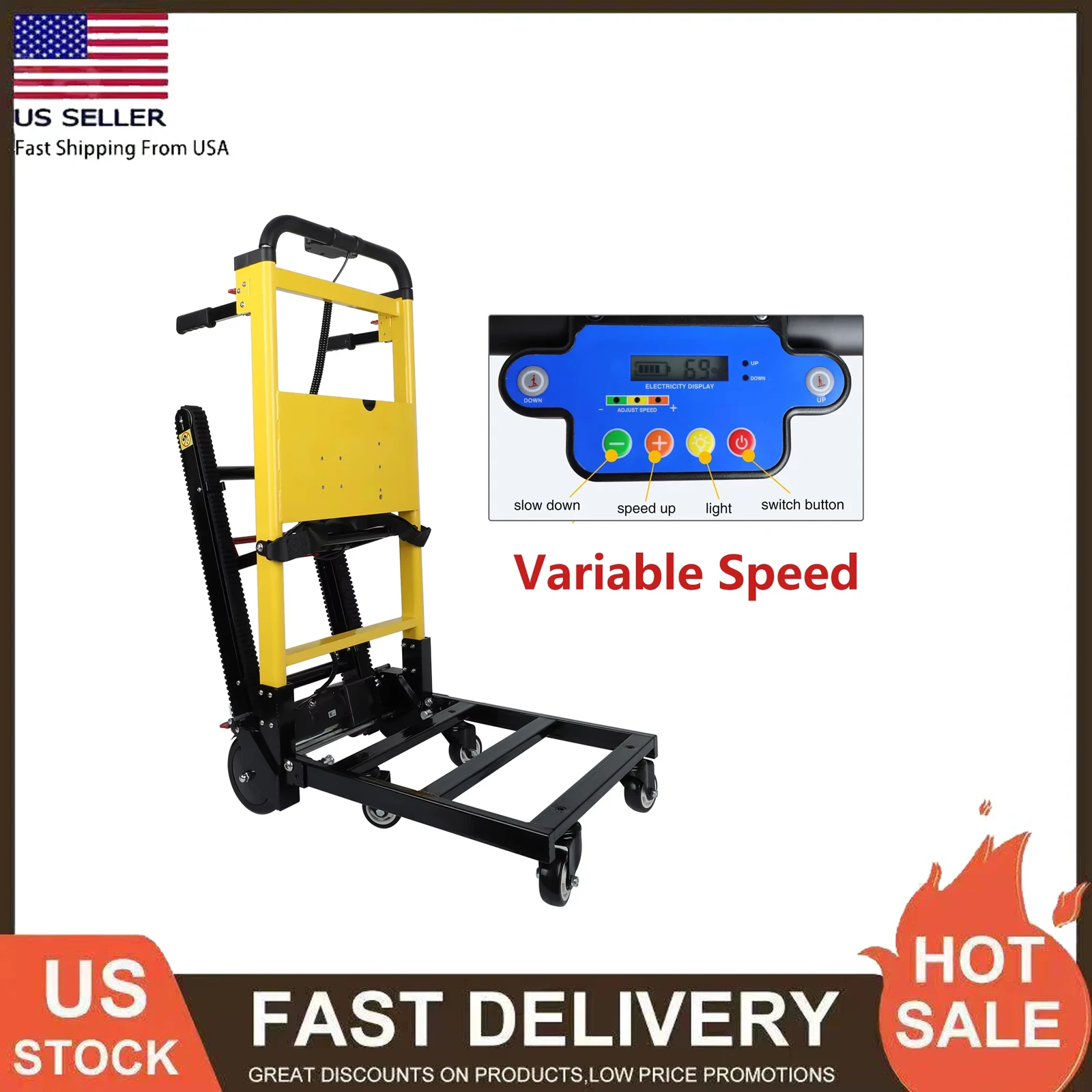 Electric Stair Climbing Hand Truck with 3 Adjustable Speeds and 440lbs Max Load Folding Stair Climbing Dolly with Rubber Tracks