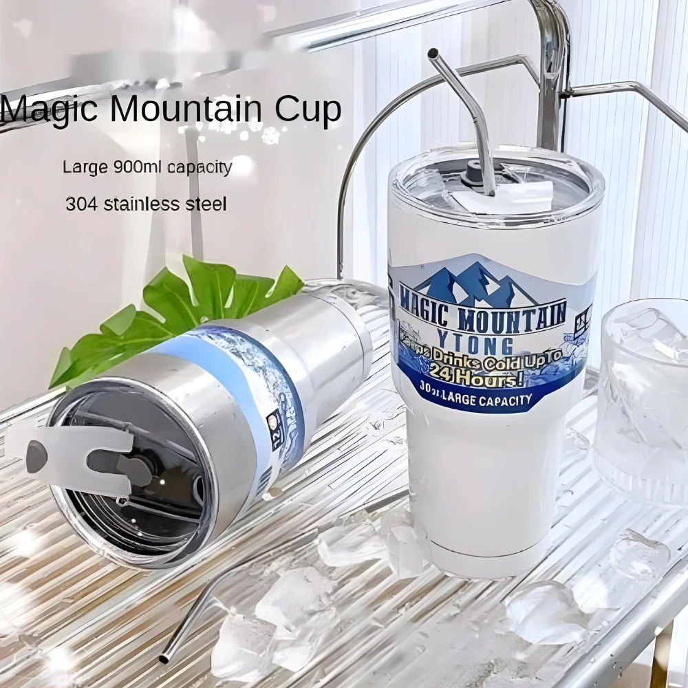 Magic Mountain 990ml Stainless Steel Double Layer Thermal Cup With Straw