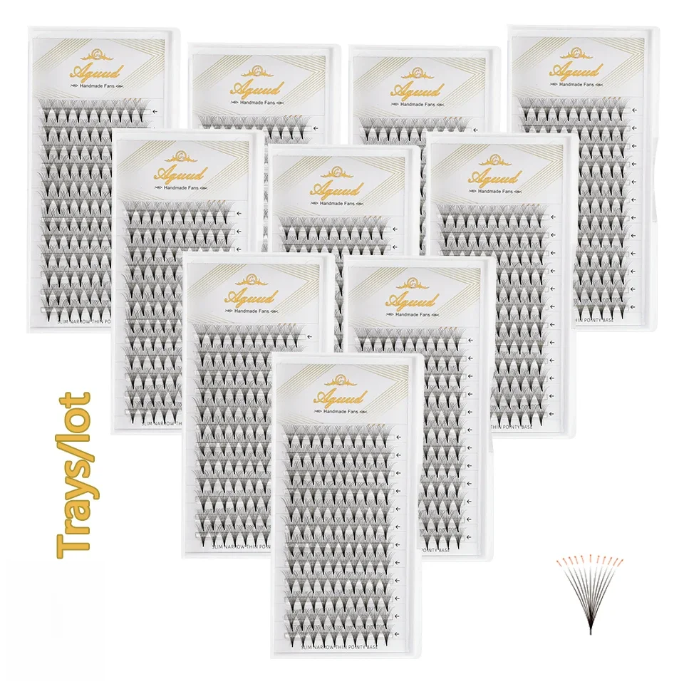 AGUUD 10 Trays/Lot Korea Premade Russische Volume Wimpers Super Fans Naald Puntige Steel Smalle Basis Promade Fans Wimper Extensions