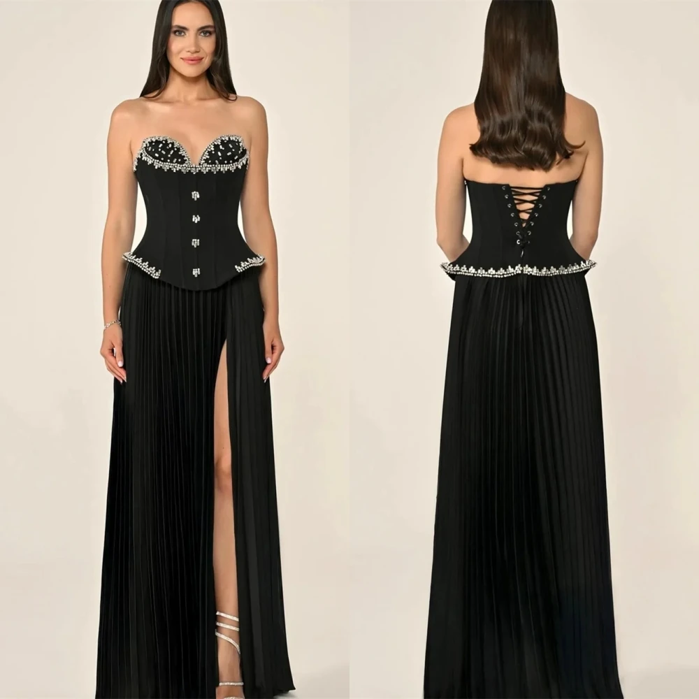 

Customized Elegant Strapless Evening Dress and Exquisite Sleeveless Bridal Party and Delicate Crystal Special Occasion Gowns