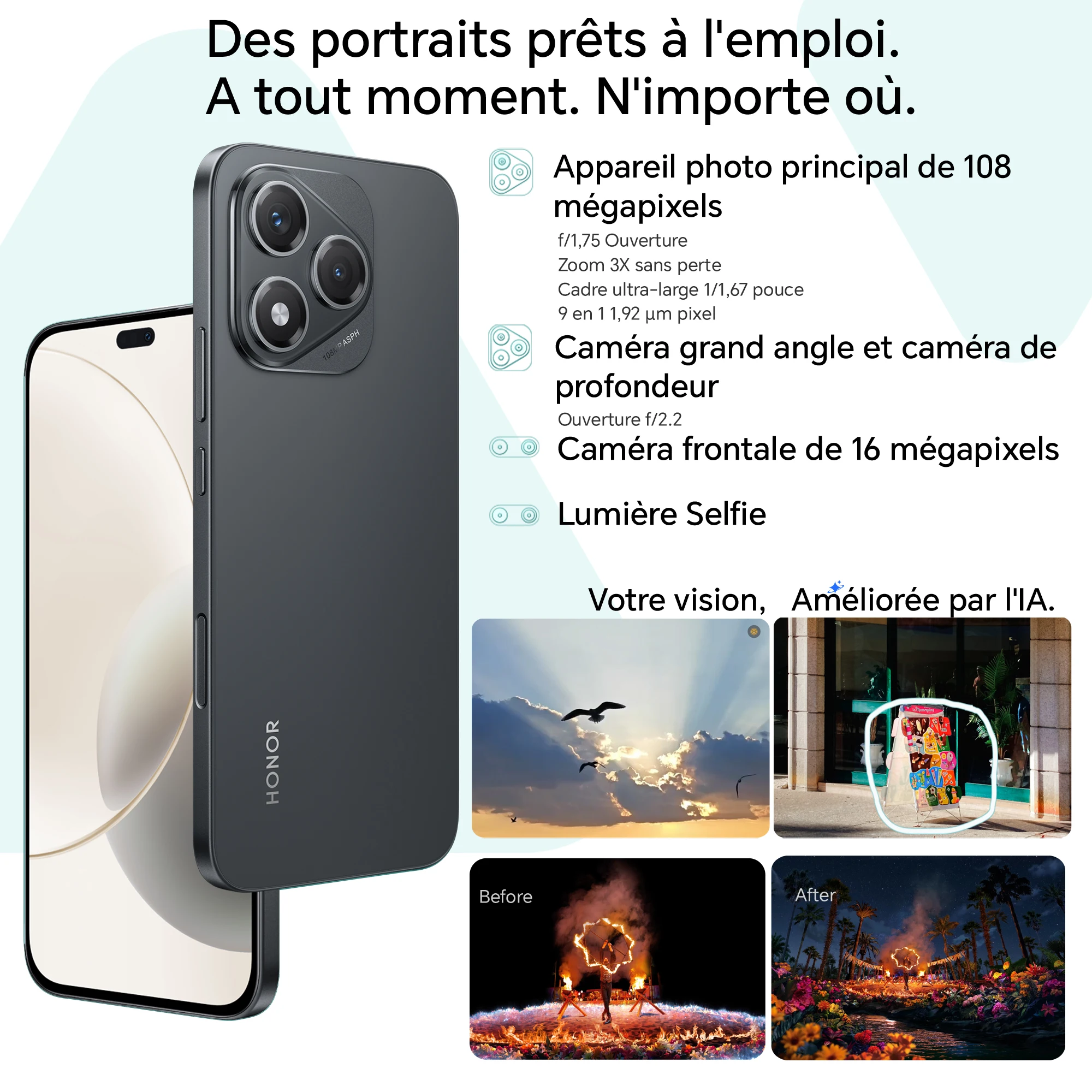 HONOR 400 Lite 5G, versión europea, smartphone 5G, cámara principal de 108MP, MTK Dimensity 7025-Ultra, batería de 5230 mAh, pantalla AMOLED de 6.7 pulgadas 6