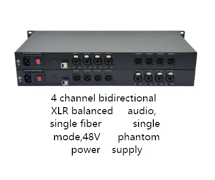 4 channel bidirectional XLR balanced audio,single fiber single mode 20km FC / LC ,48V phantom power supply xlr audio converter