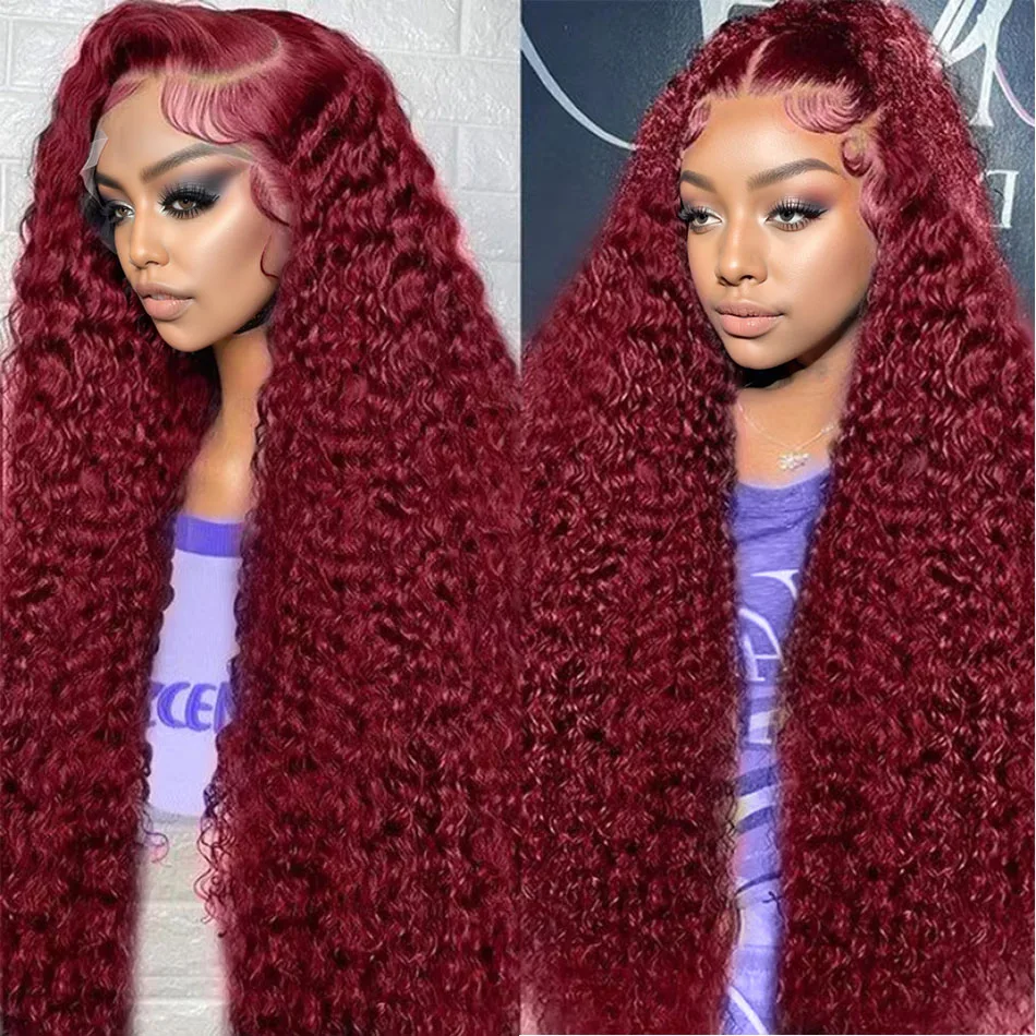 

250 Density 99J Burgundy 13x6 HD Lace Frontal Wigs Human Hair Colored Curly Wigs Red Deep Wave 13x4 Lace Front Wig 30 40 Inch