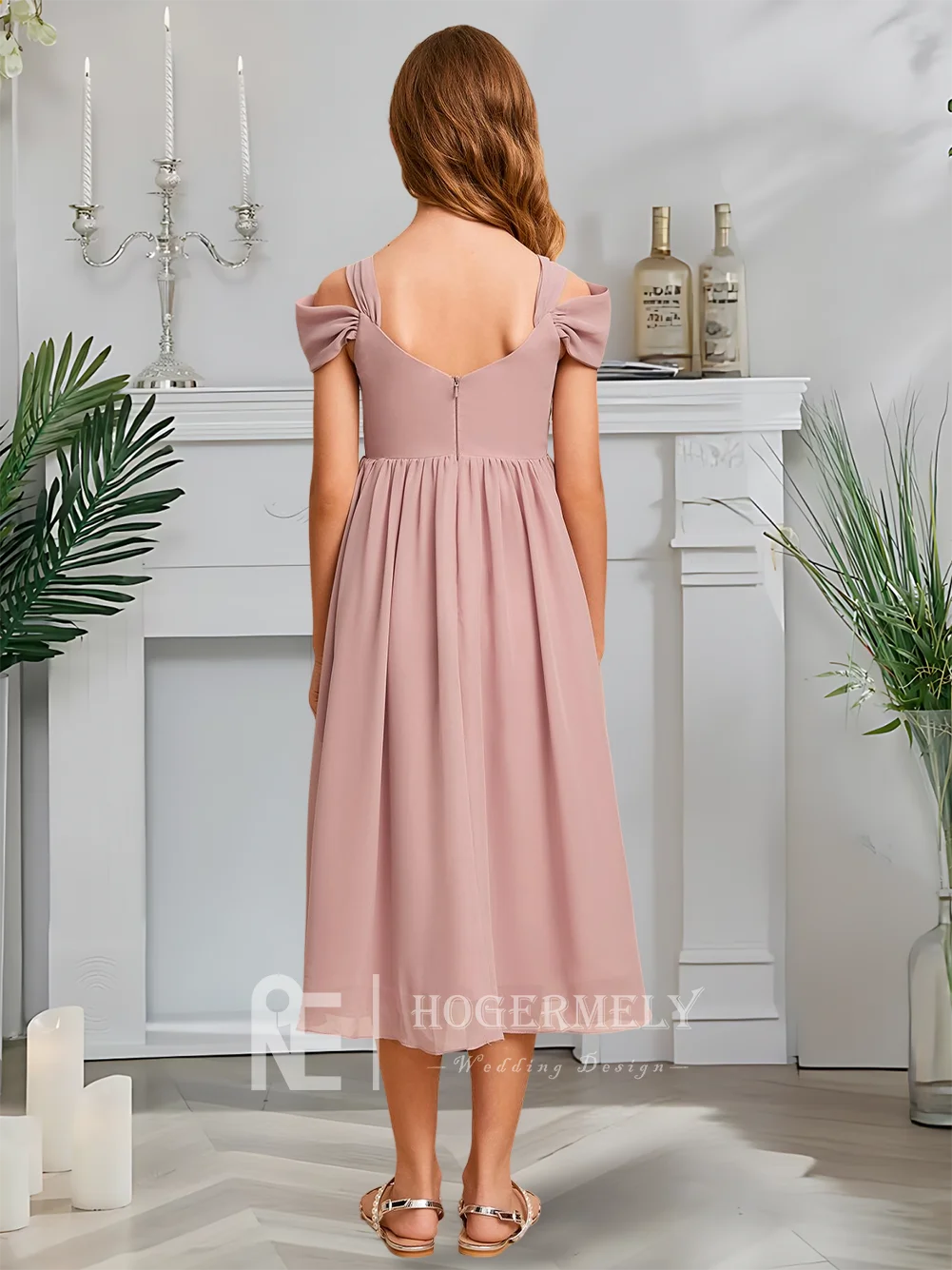 Роскошное платье трапециевидной формы для подружек невесты, платье цвета лаванды для девочек-цветочниц, шифоновое платье с открытыми плечами и каскадными оборками, длиной до чая