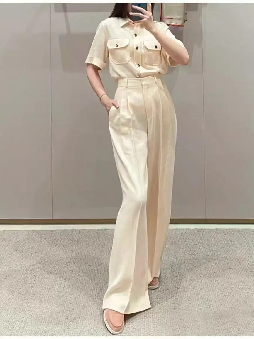 

Minimal business lady summer women's solid color 100% linen pant suit