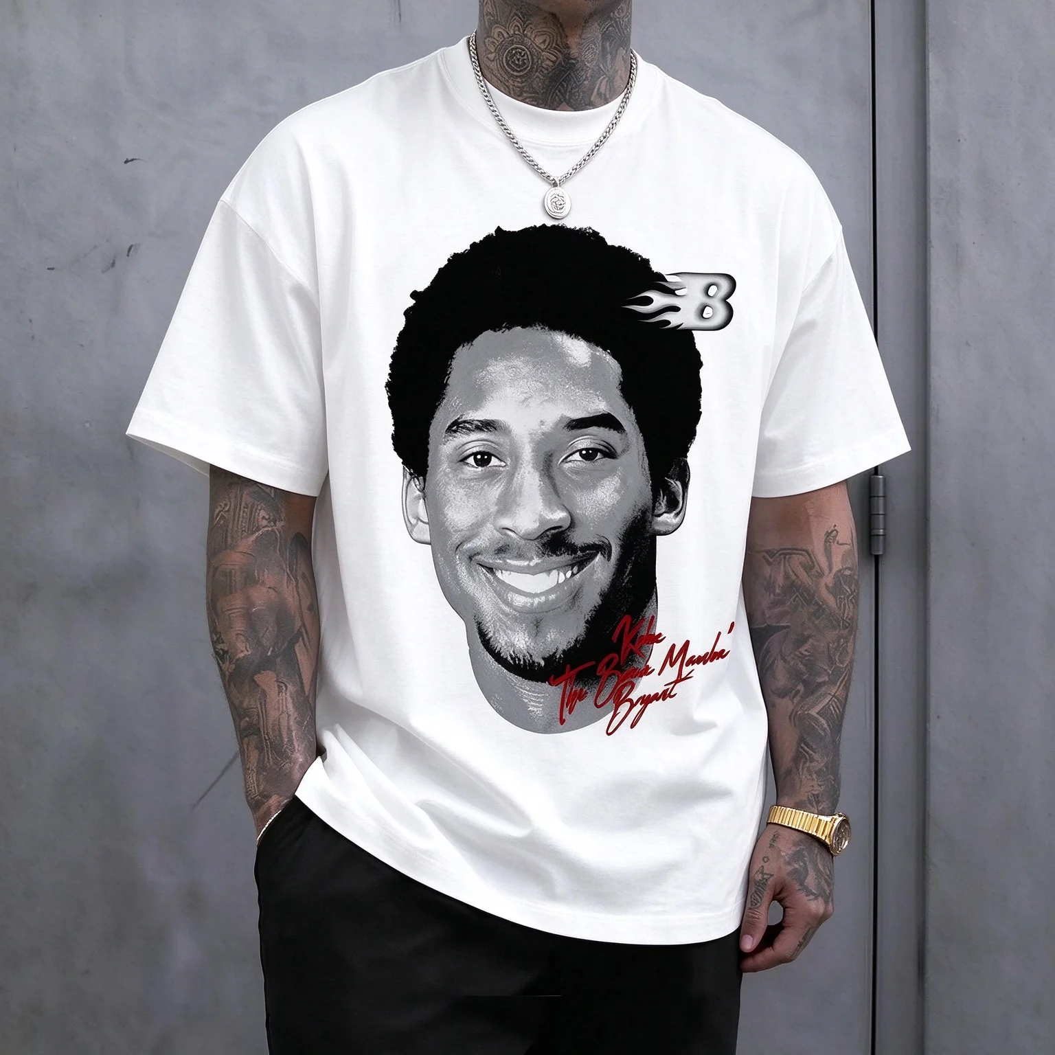 Kobe Bryant The Black Mamba No.8 Graphic T-Shirt, 100% Cotton Basketball Star Portrait Print Tee, Unisex O Neck Short Sleeve Lakers Fan Streetwear Casual Tops