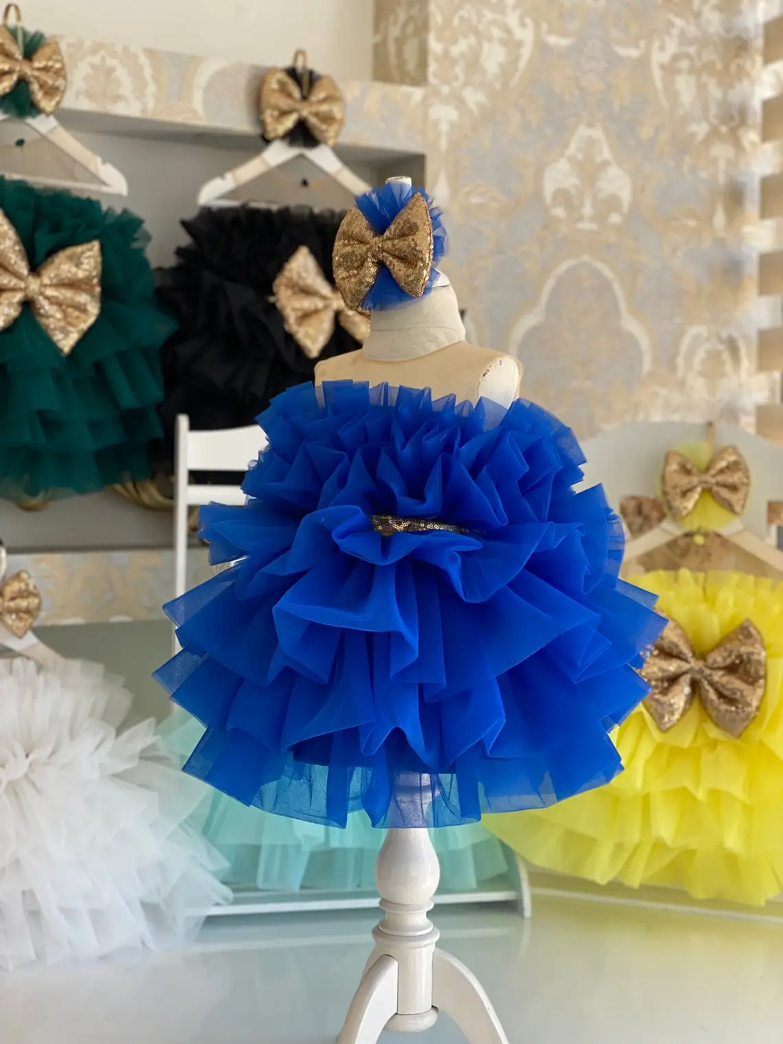 Adorable Baby Girl Tutu Dress with Glittery Gold Bow - Perfect for Special Occasions image 5