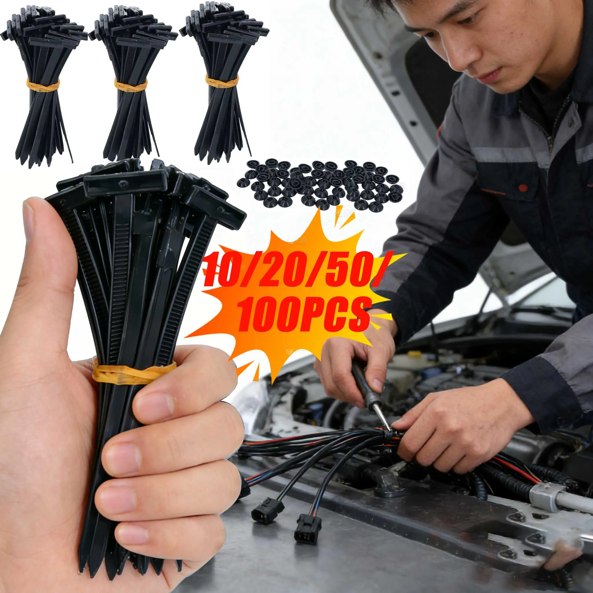 A Set Nylon Universal Cable Tie Car Fixing Clips Self-Locking Zip Ties Holder Buckle With Pin for Car Repair Clip Car Fasteners
