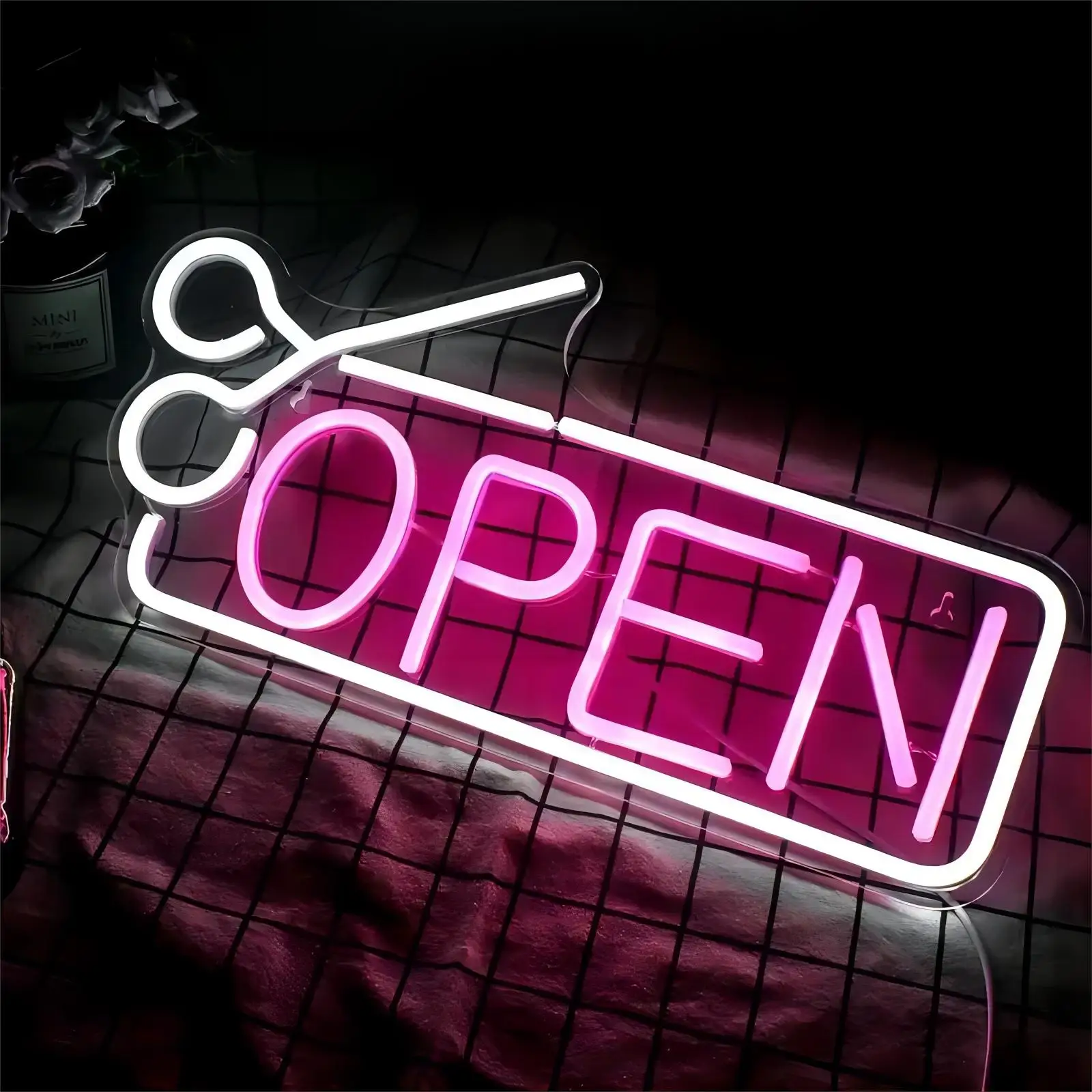 Open Neon Sign Pink White LED Sign USB Powered Neon Light up Signs for Wall Decor with Switch for Salon Store Hotel Shop Club