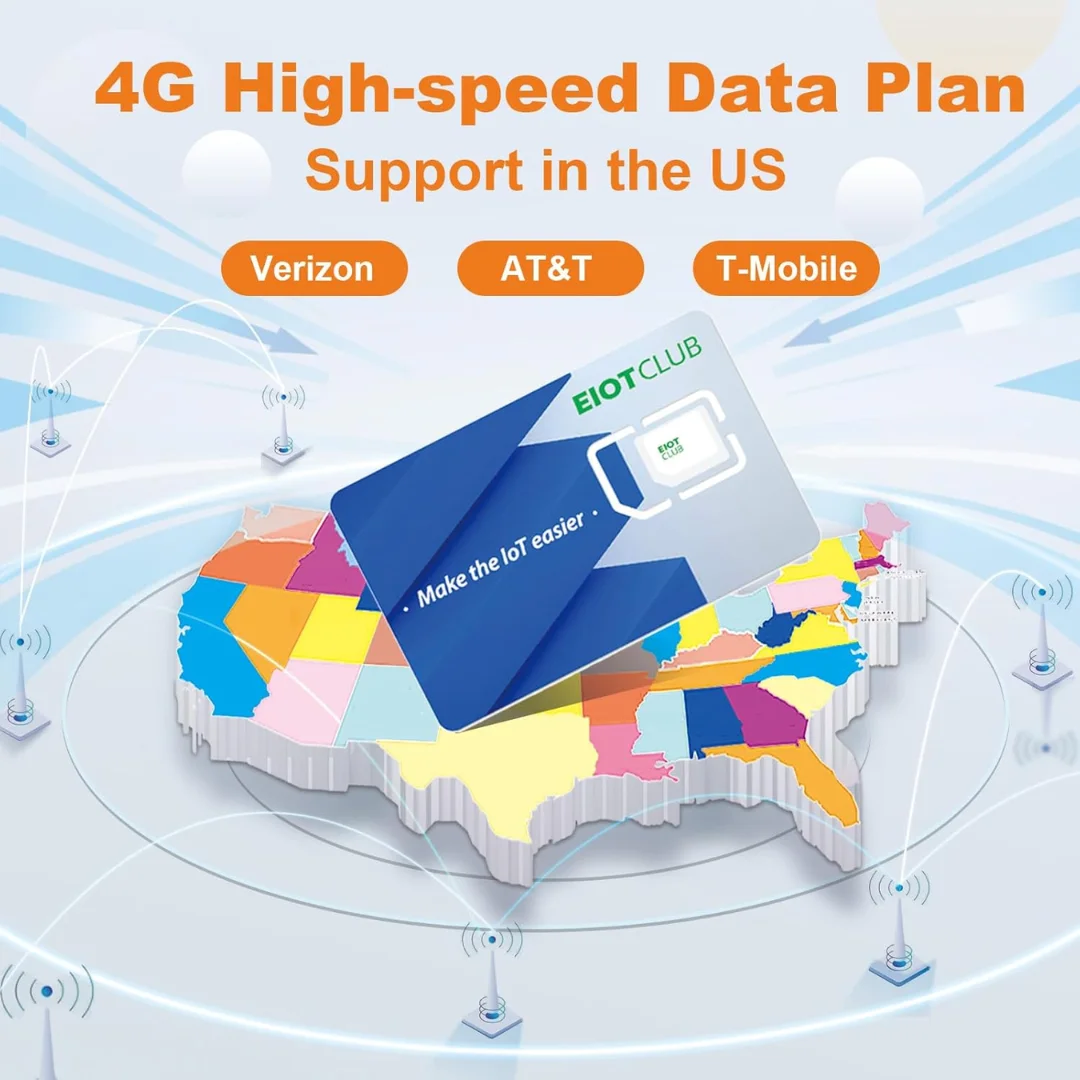 EIOTCLUB USA Prepaid SlM Card - 100MB 30DAY, High Speed 4G LTE SIM, Support for AT&T, T-Mobile and Verizon, Data-Only SlM Card