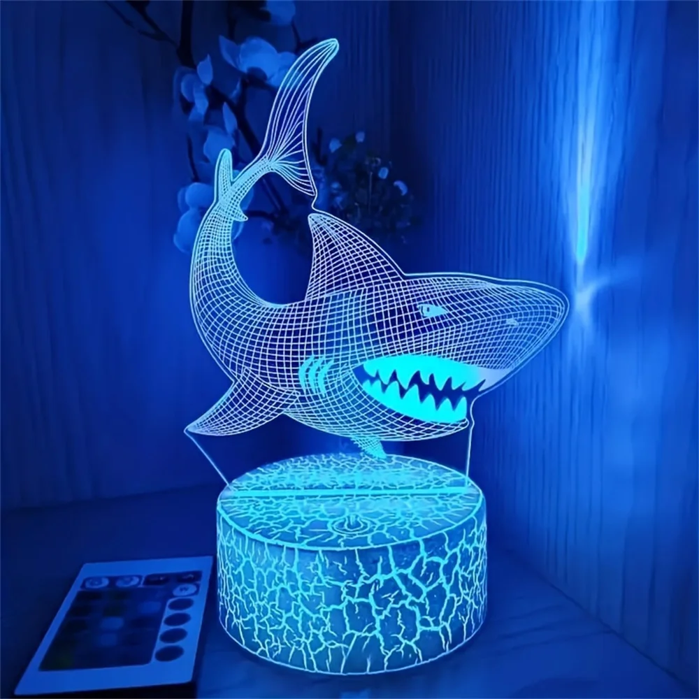 3D Shark Pattern Night Light, Novidade Candeeiros de mesa, Atmosfera do quarto, Presente perfeito para família e amigos, Decoração do lar