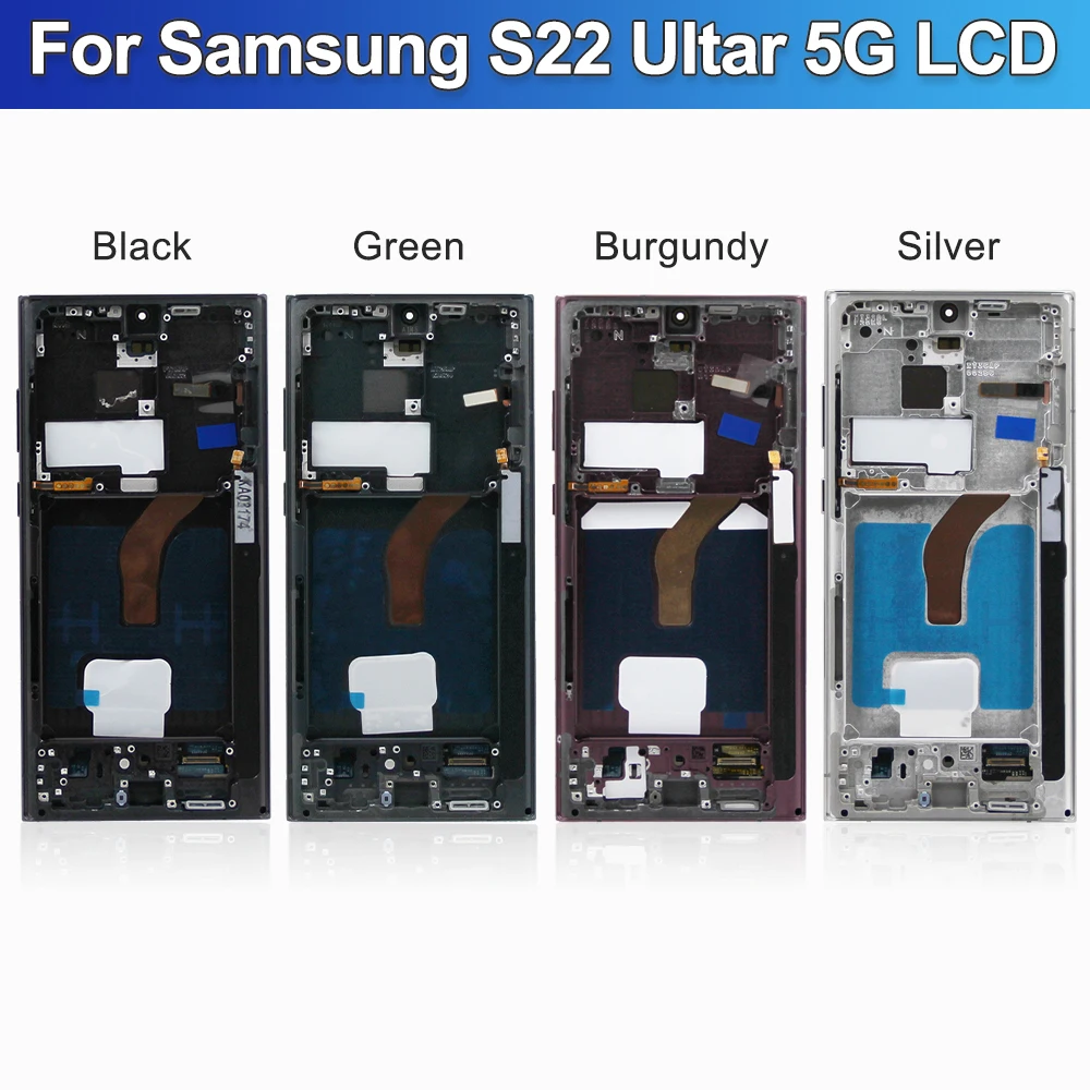 AMOLED S22 Ultra 5G Screen With Frame For Samsung S22 Ultra 5G S908B S908B/DS LCD Display Digital Touch Screen Replacement