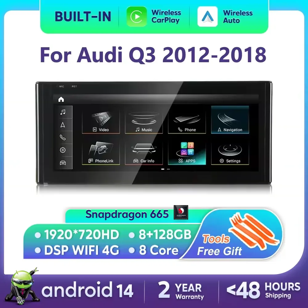 Android 14 Car Radio Carplay Screen For Audi Q3 2012-2018 Multimedia Player Intelligent System DSP Stereo Auto GPS Navigation