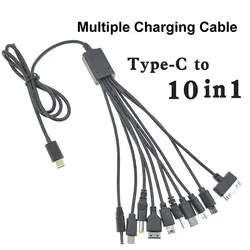 Type-C to 10 in 1 Universal Multiple Charging Cord Charging Cable with 10 Ports for Charging Cell Phones Speaker MP3 MP4 & More