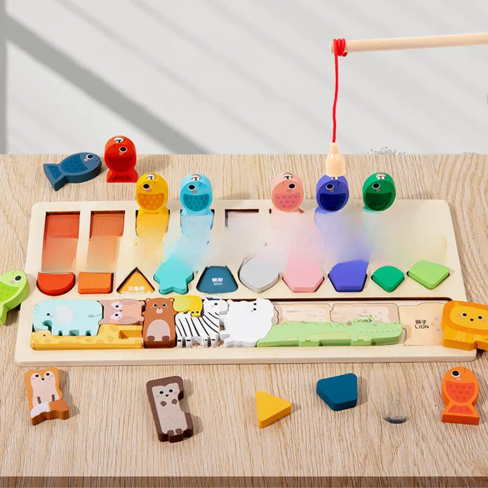 Zabawki Montessori dla maluchów Dopasowywanie kształtów i liczb, gra wędkarska, puzzle ze zwierzętami do ćwiczenia umiejętności motorycznych dla chłopców i dziewcząt — zdjęcie 2