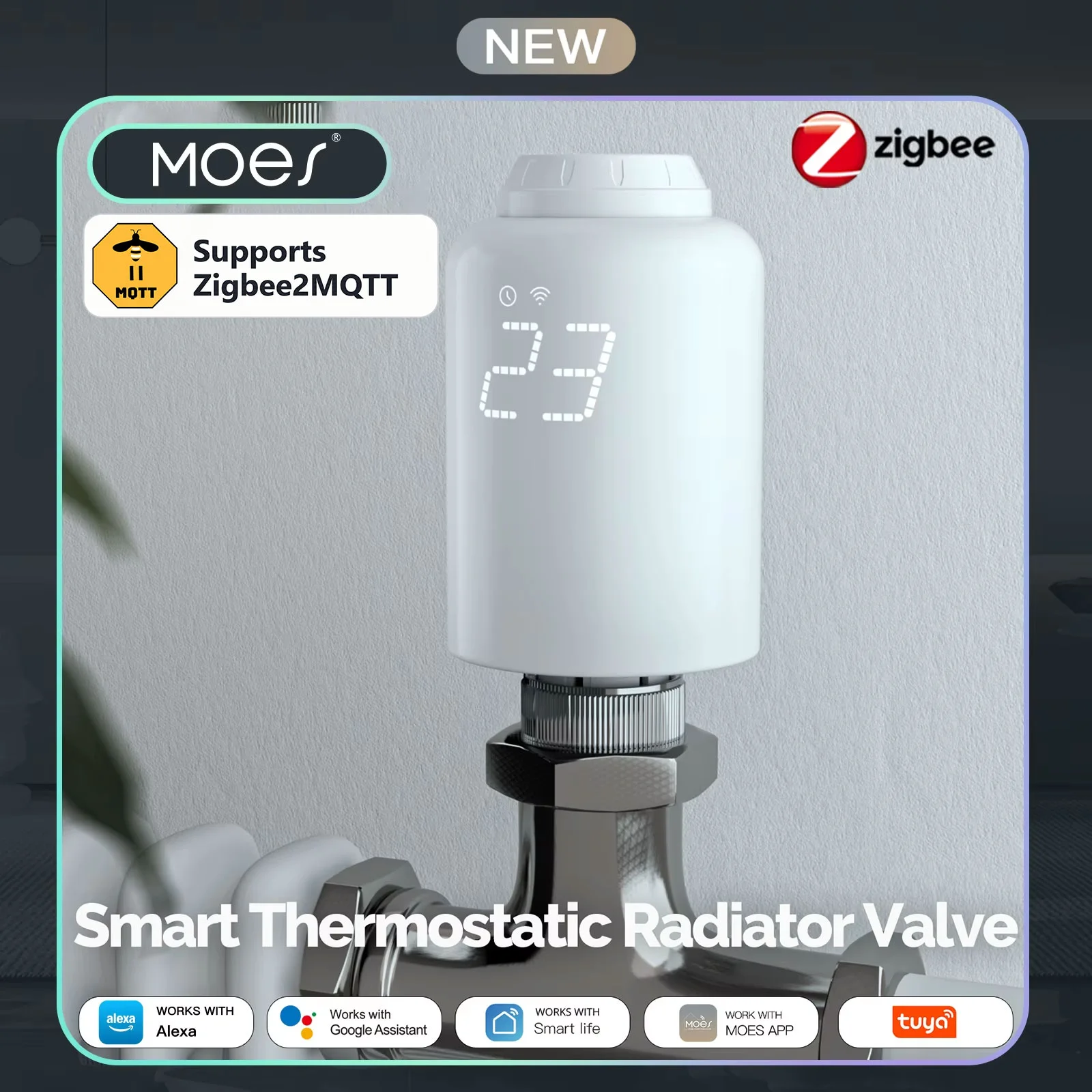 Moes Tuya Zigbee2MQTT Radiator Actuator Valve Smart Thermostat Temperature Controller External Sensor TRV Voice Control Alexa