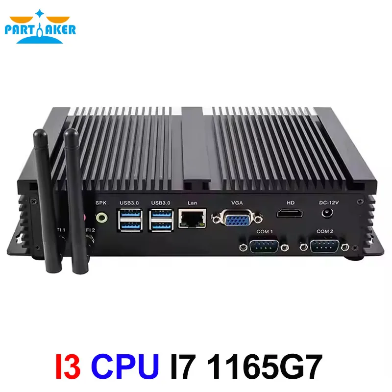 Partaker كمبيوتر صناعي صغير Intel Core I7 1165G7 Win 11 Pro 4K HTPC Dual DDR4 M.2 NVMe/SATA HDMI VGA WiFi بدون مروحة Nettop
