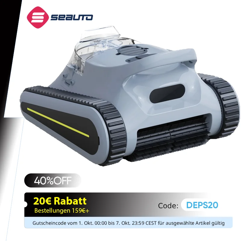 Aspirateur robotique de piscine Seauto Crab Pro, aspiration puissante de 4 000 Pa, escalade murale, adapté aux murs et sols de 2200 pieds carrés