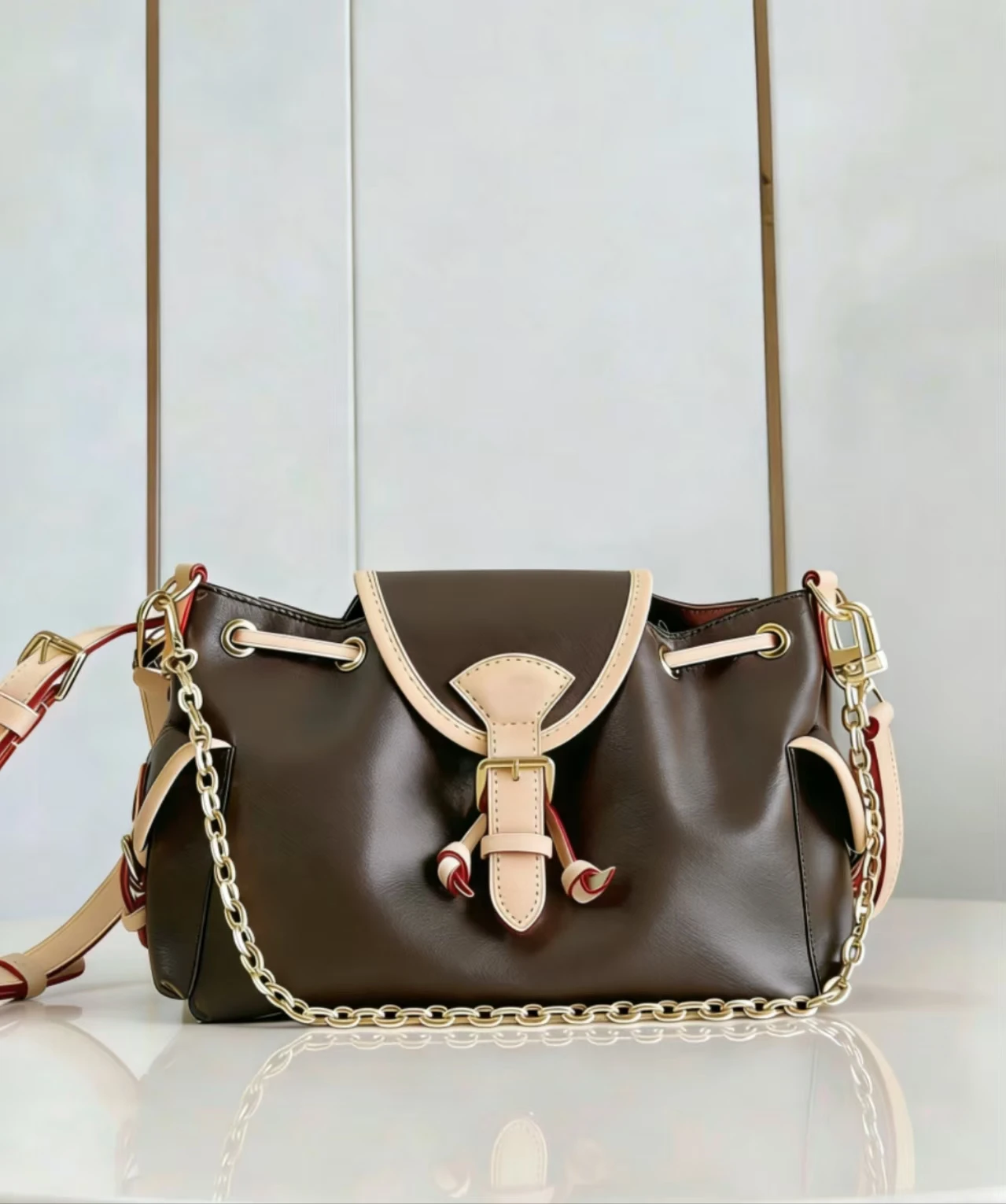 

25 Autumn New Elegant Brown Women Canvas Shoulder Crossbody Bag with Chain Fashion Side Pockets Pillow Bag (Size: 27-17-12cm) P5