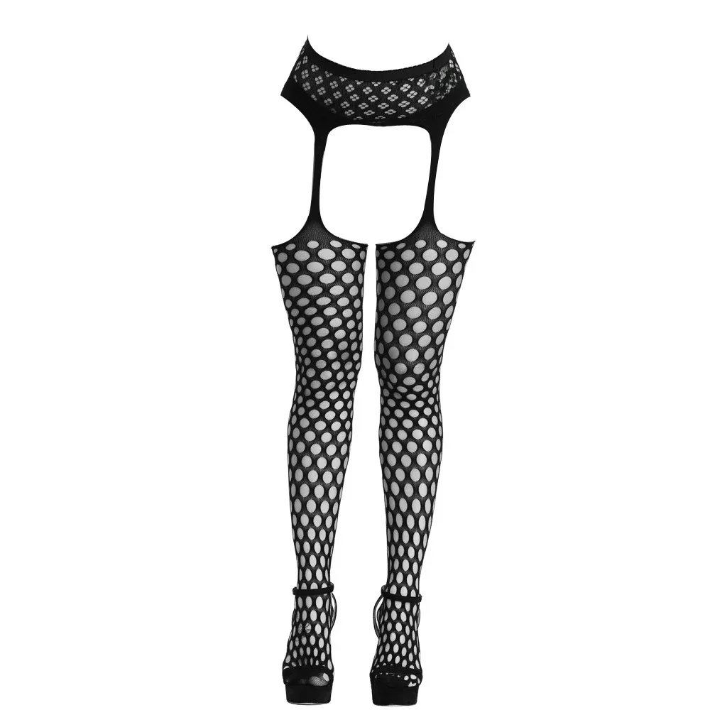 Collants résille en nylon pour femmes, lingerie sexy, ouvert, entrejambe nu, avec accès en biscuits, noir, serré